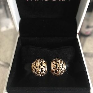 💯AUTHENTIC PANDORA 14K GOLD GILDED CAGE CHARMS x2